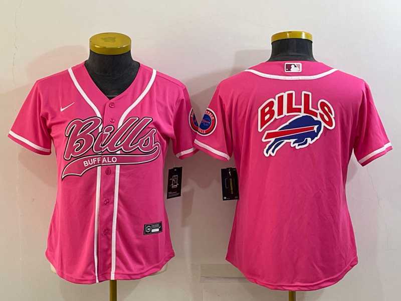 Womens Buffalo Bills Pink Team Big Logo With Patch Cool Base Stitched Baseball Jersey